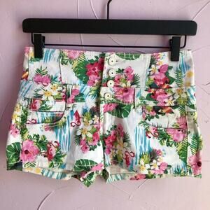 Almost Famous Hawaiian Print Denim Shorts Women's Size 5 Vacation Floral Shorts